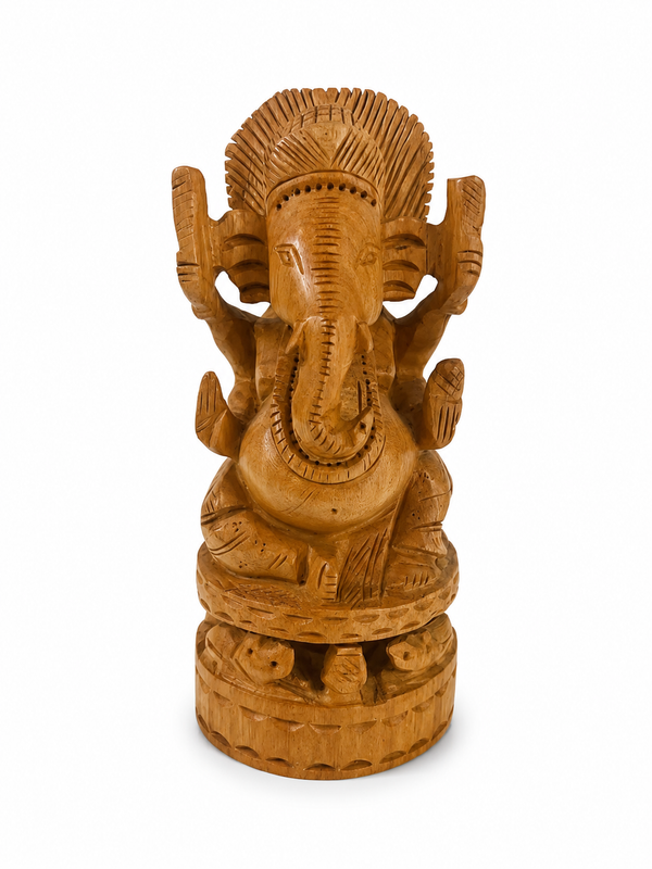 Hand Carved Wooden Lord Ganesha Statue