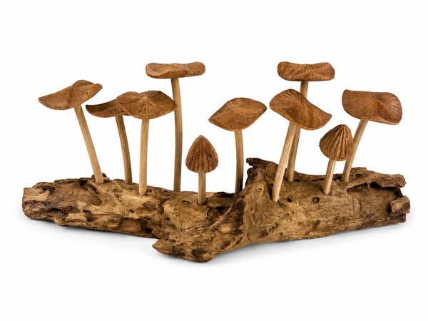 Handcrafted Wooden Mushroom Forest Sculpture