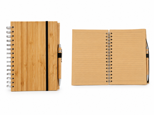Bamboo Hardcover Spiral Notebook with Pen