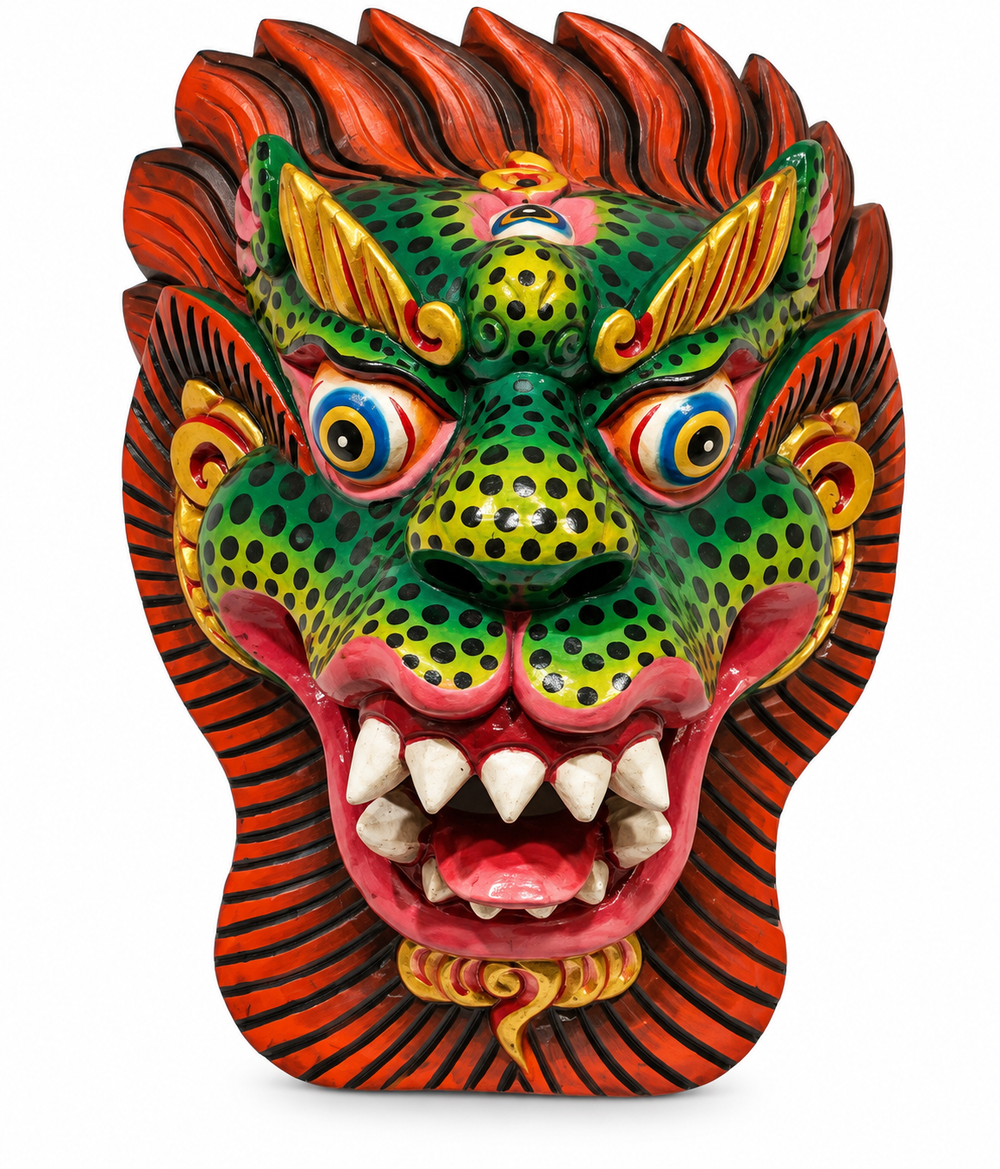 Green Himalayan Guardian Lion Mask
