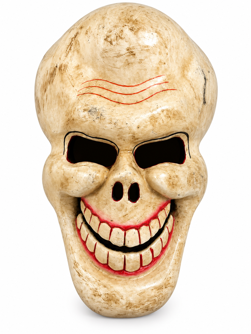 Hand-Carved Smiling Skull Wooden Mask