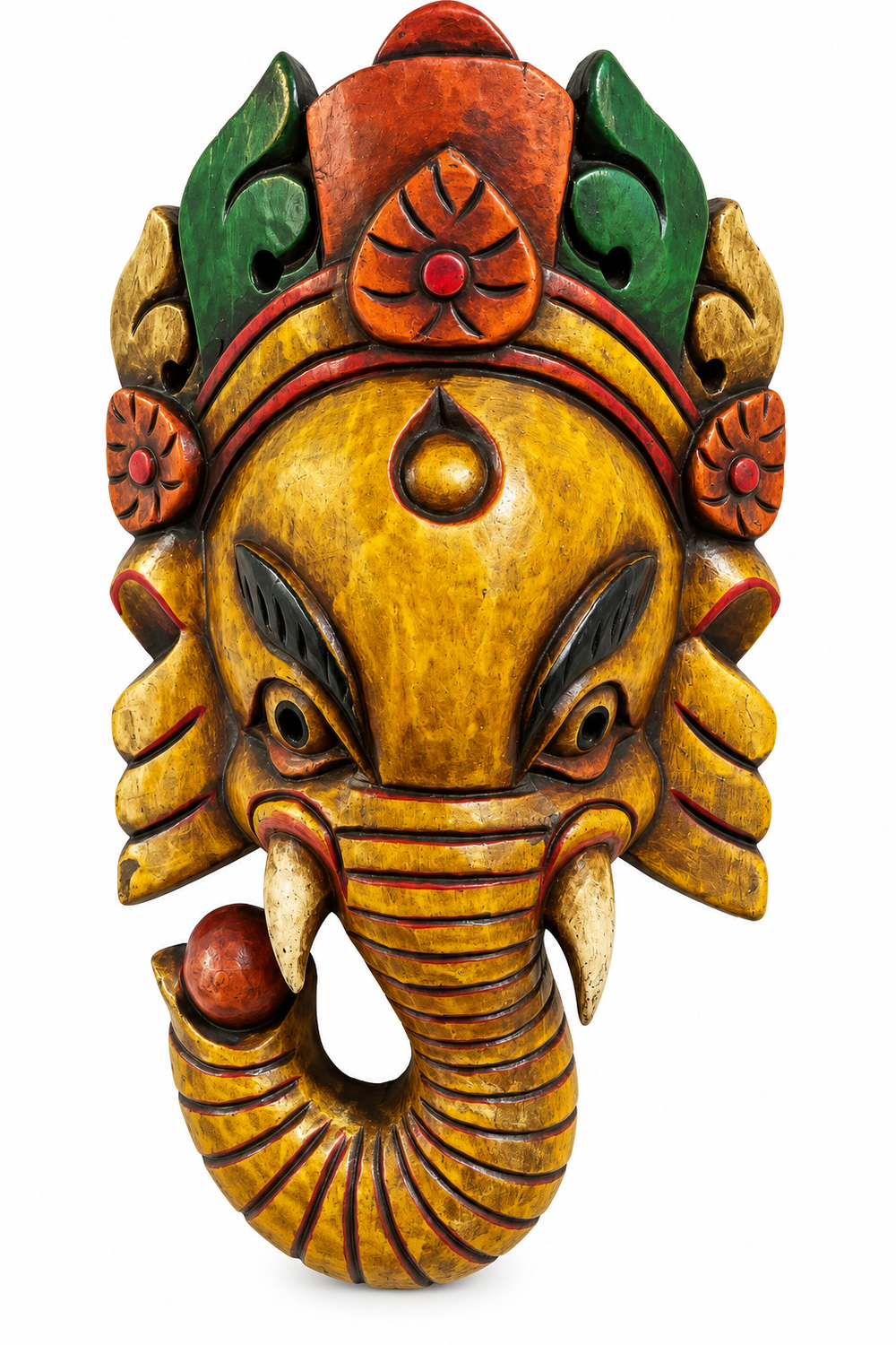 Hand-Carved Wooden Ganesha Wall Mask