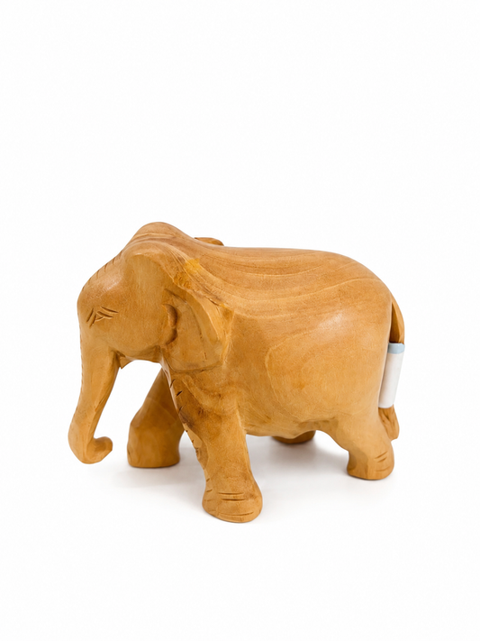 Hand Carved Natural Wooden Elephant Figure