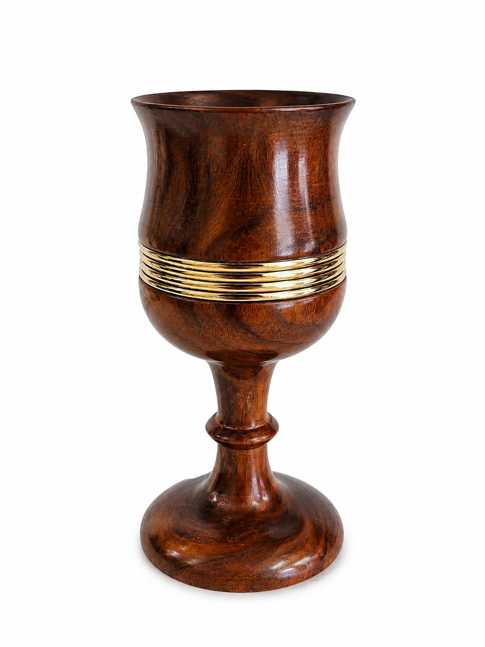Hand Crafted Wooden Goblet with Gold Accents